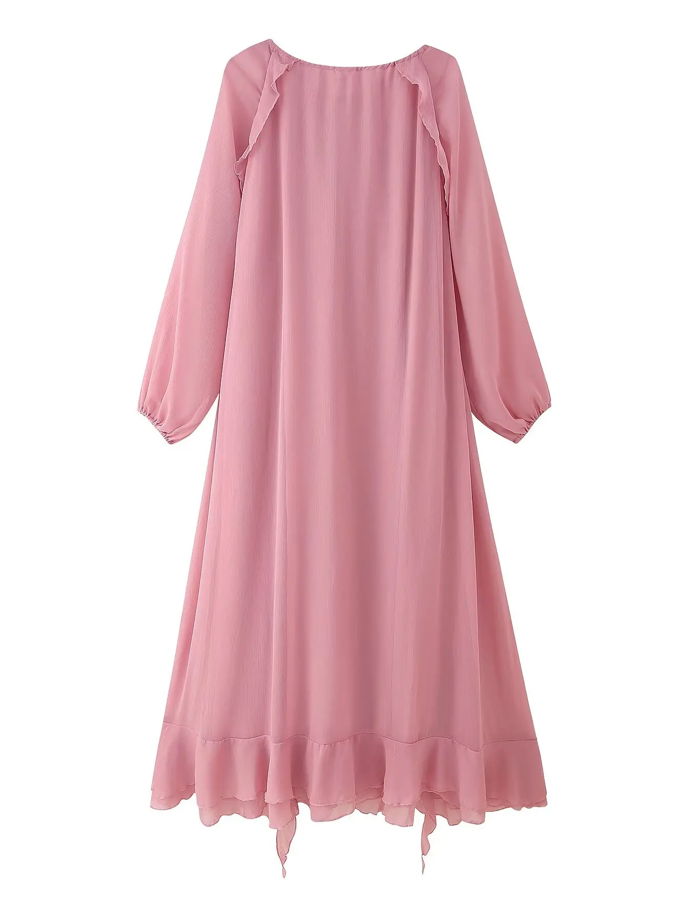 2025 novas mulheres elegante maxi longo rosa chiffon babados em camadas vestido senhora chique com decote em v lanterna manga solta em camadas vestidos robes