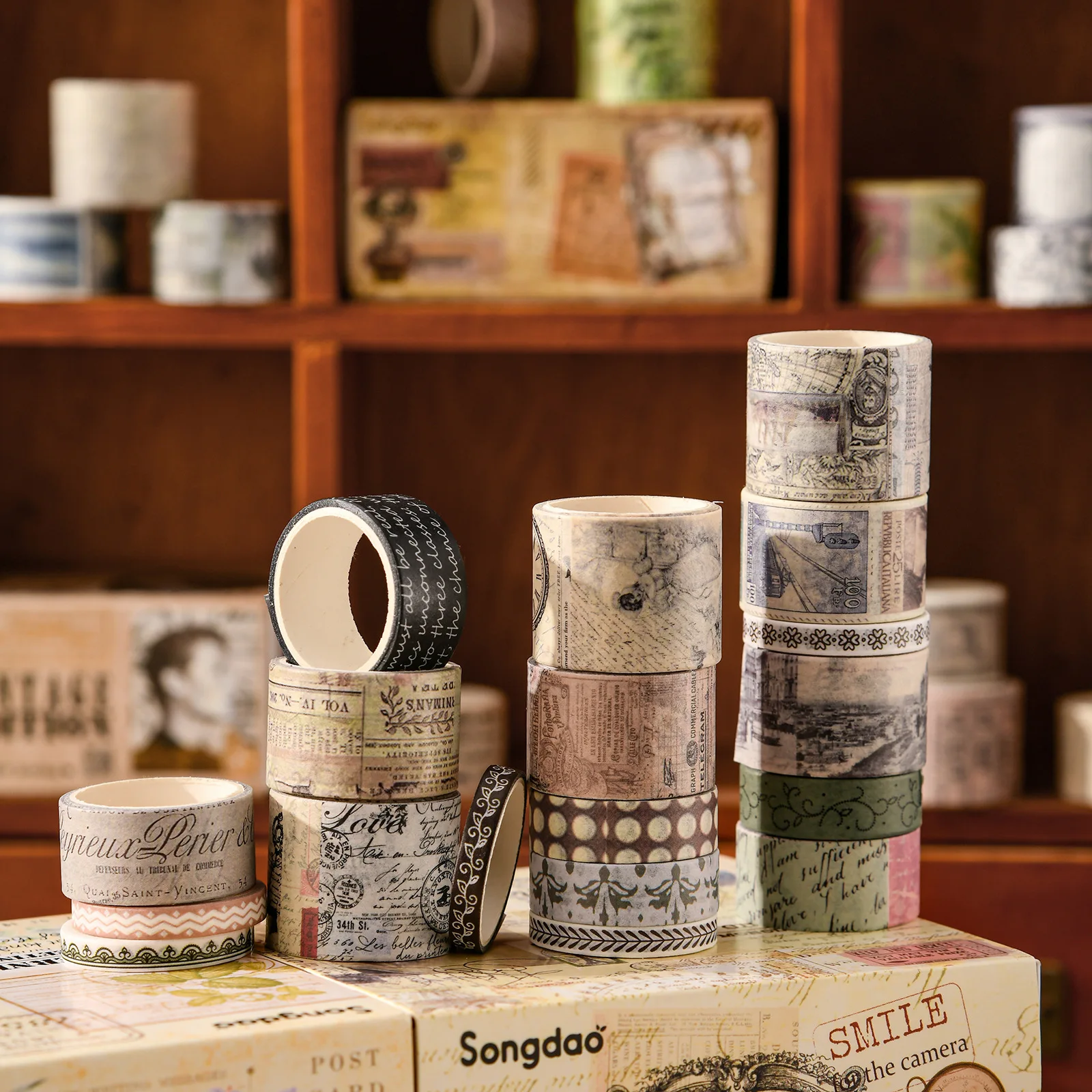 JCAC 20-Roll Washi Tape Set, Random Assorted Gift Box, DIY Journal Scrapbook Decorative Stickers