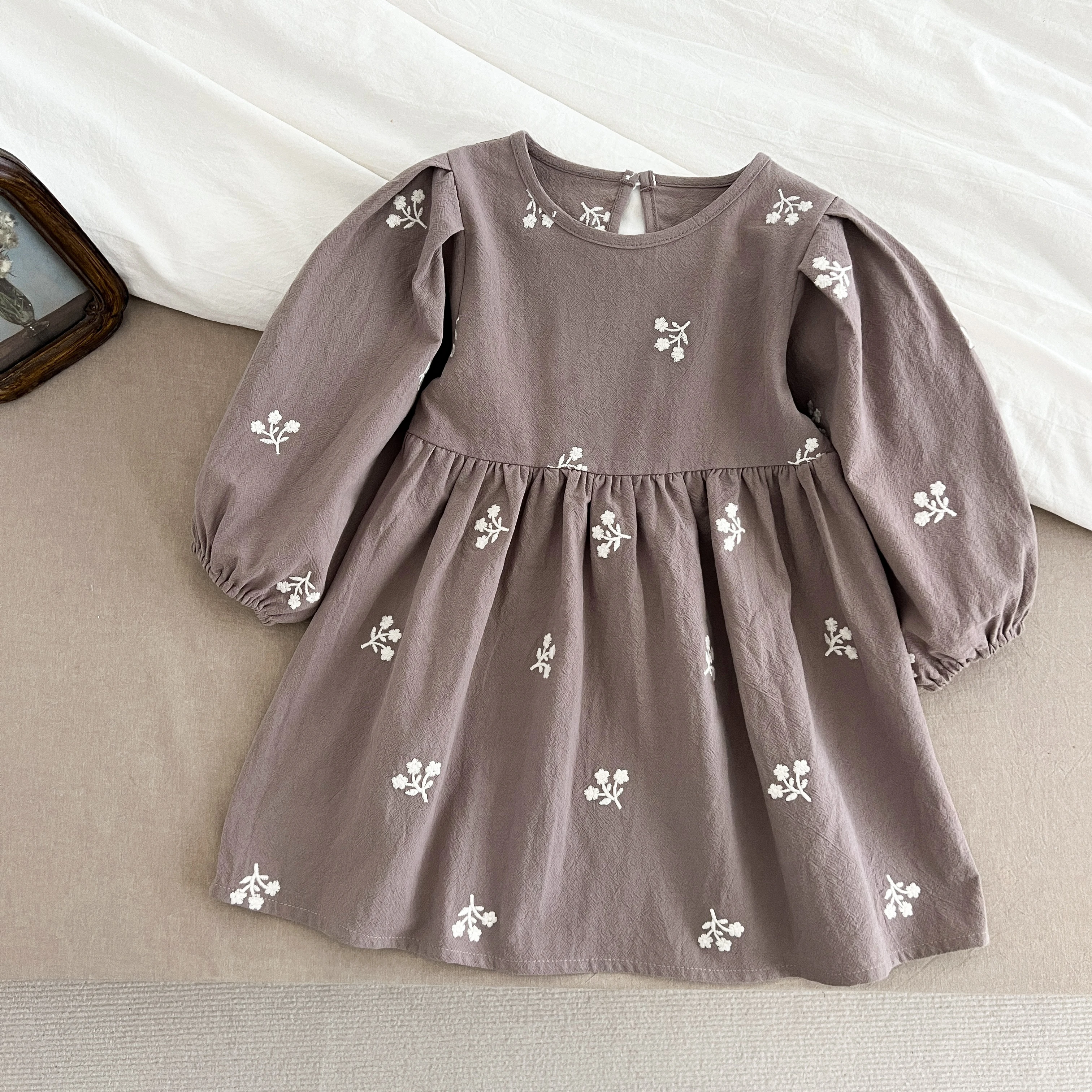 2-7Yrs Casual Neue Blumenmädchenkleider Kinder Mädchen Kleid Floral Kinder Kleidung Herbst Baumwolle Stickerei Baby Mädchen Prinzessin Kleid – Detail 7