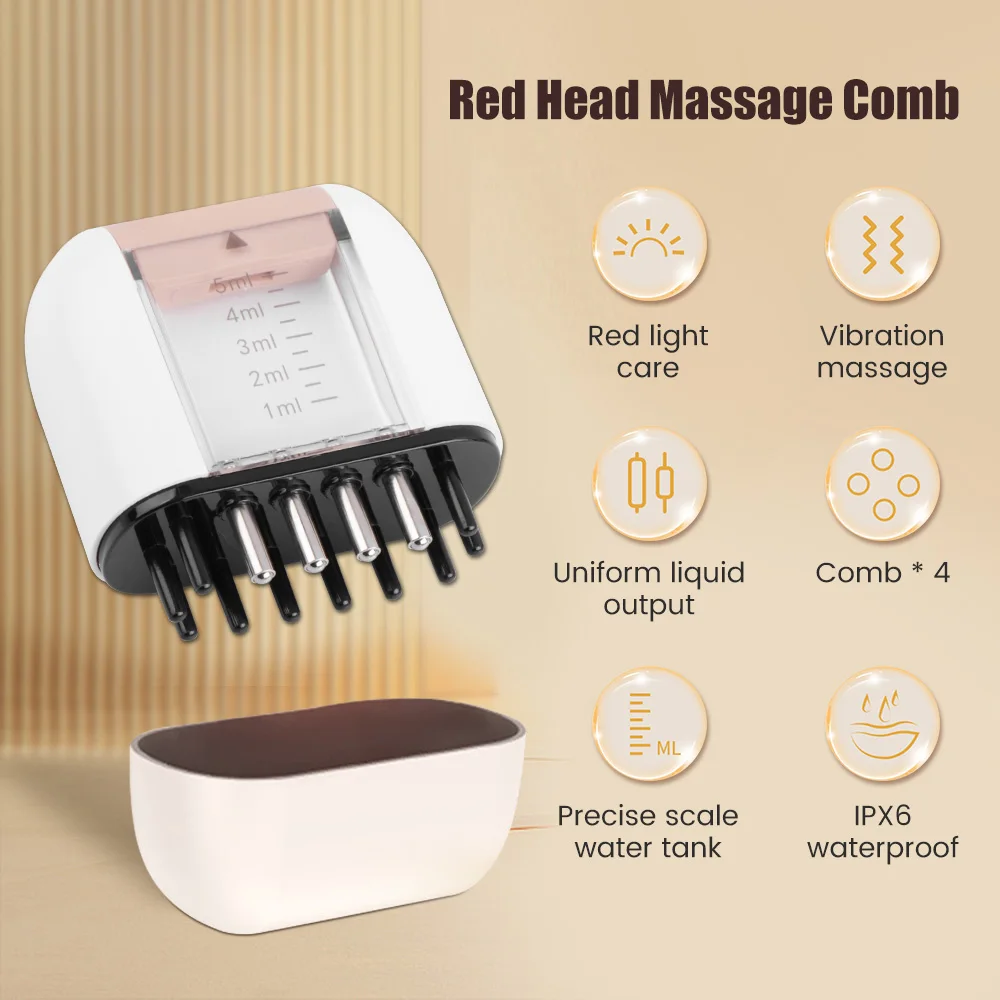 Waterproof Head Scratcher Electric Head Scalp Massager Hair Growth Oil Serum Comb Regrowth Hair Treatment With Red Light Therapy