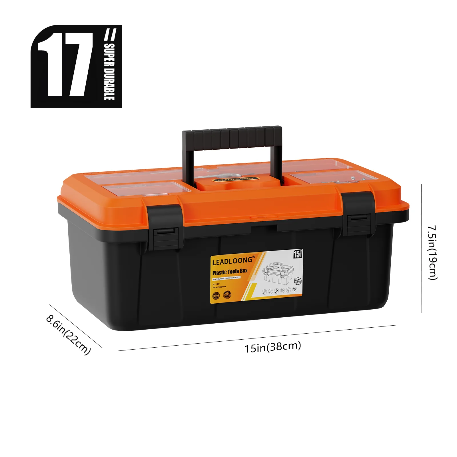 

LEADLOONG 17inch Plastic Toolbox 38*22*19cm\15*8.6*7.5inch Classification Storage Box Plastic Compartment Hardware Toolbox