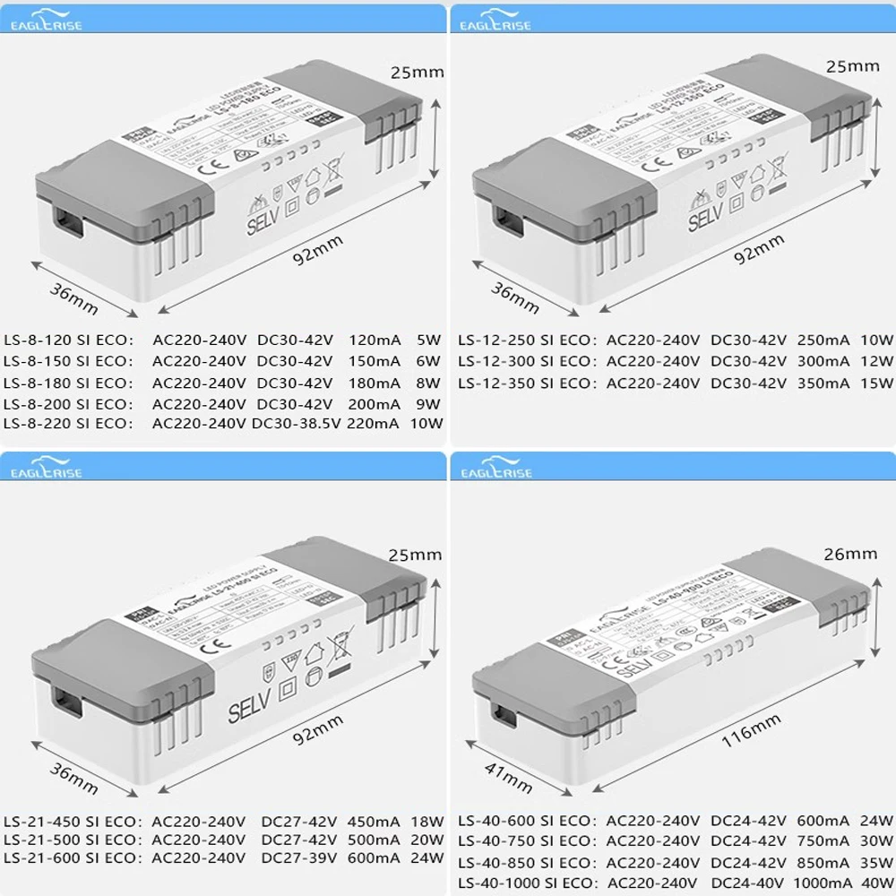 No Flicker LED driver LS-xx-xxx SI ECO series LED transformer Input 220V-240V output DC24-42V 120mA-1000mAmA