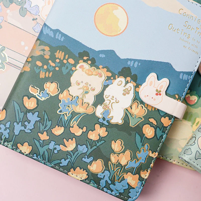 A5 Notebook with Gold Foil Cute Rabbit Design,192 Pg Full-Color Kawaii Journal,Softcover Diary,Aesthetic Writing Notebook