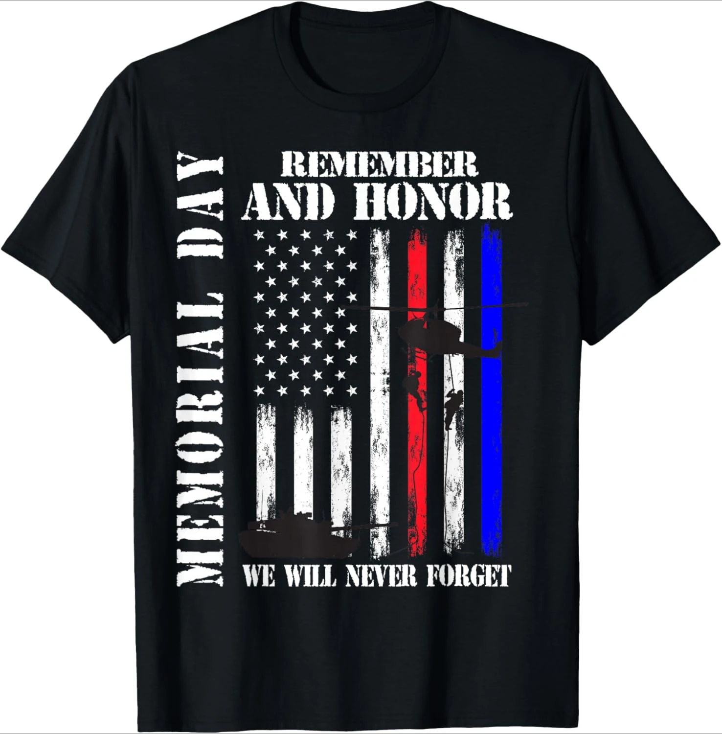 Memorial Day Remember Honor Never Forget Veteran USA Flag design-100% cotton O-neck short sleeve printed men's T-shirt.