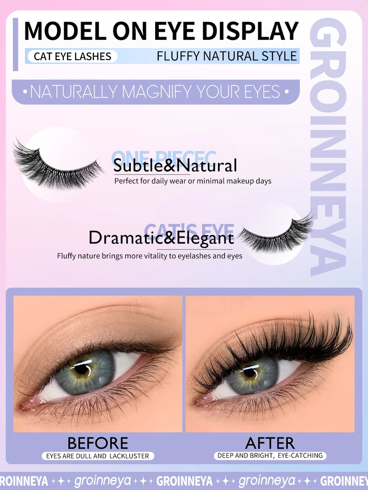VELTRINAY Pestañas Postizas Ojo de Zorro, Paquete de 7 Pares, Aspecto Natural, Esponjosas, Tipo Ojo de Gato, Suaves, Falsas de Pelo de Visón 4