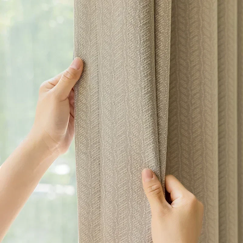 ผ้าฝ้ายญี่ปุ่นและผ้าลินินนมชาสี Blackout ห้องนอนใหม่ความแม่นยําสูงผ้าฉนวนกันความร้อนผ้าม่านสําหรับห้องนั่งเล่น