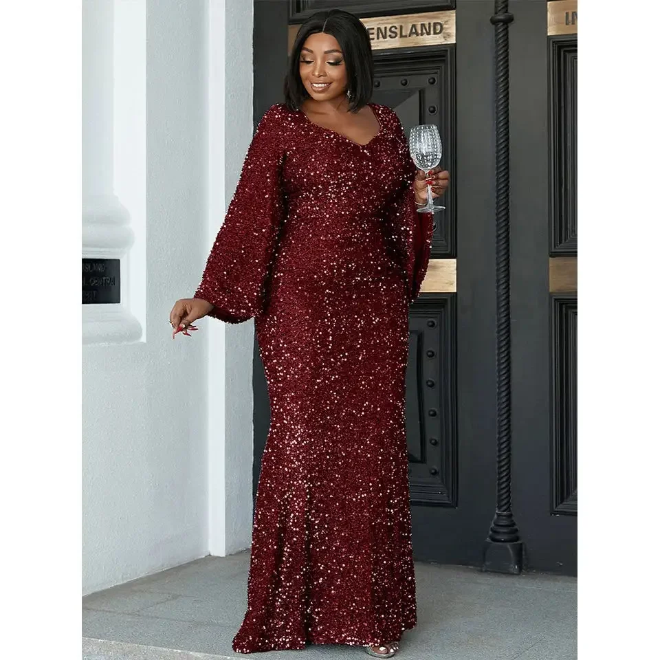 Dubai Custom Made Luxury Sequin Evening Party Long Mother Dresses 2023 Fashion Dashiki African Clothes Plus Size Wedding Gowns