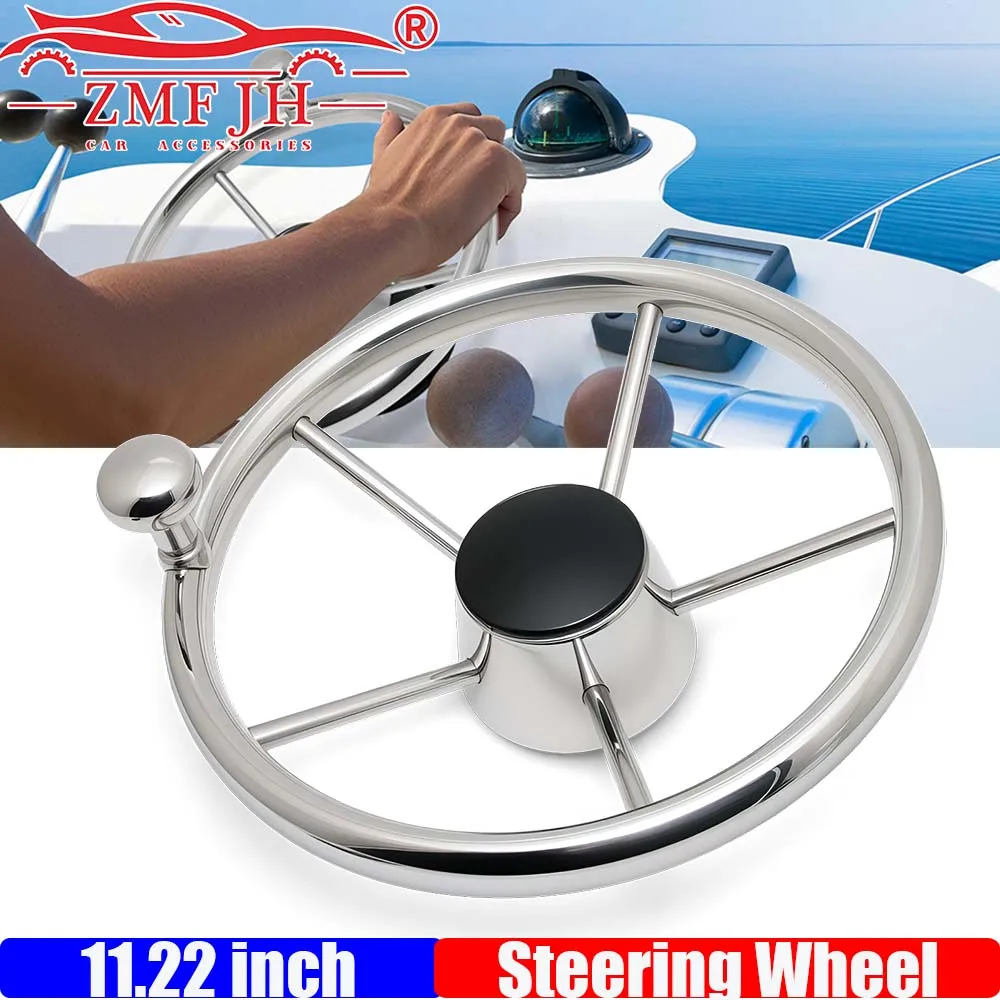 Boat Accessories Steering Wheel With knob Stainless Steel 11inch Steering Wheel 5 Spoke 25 Degree For Marine Yacht Hardware