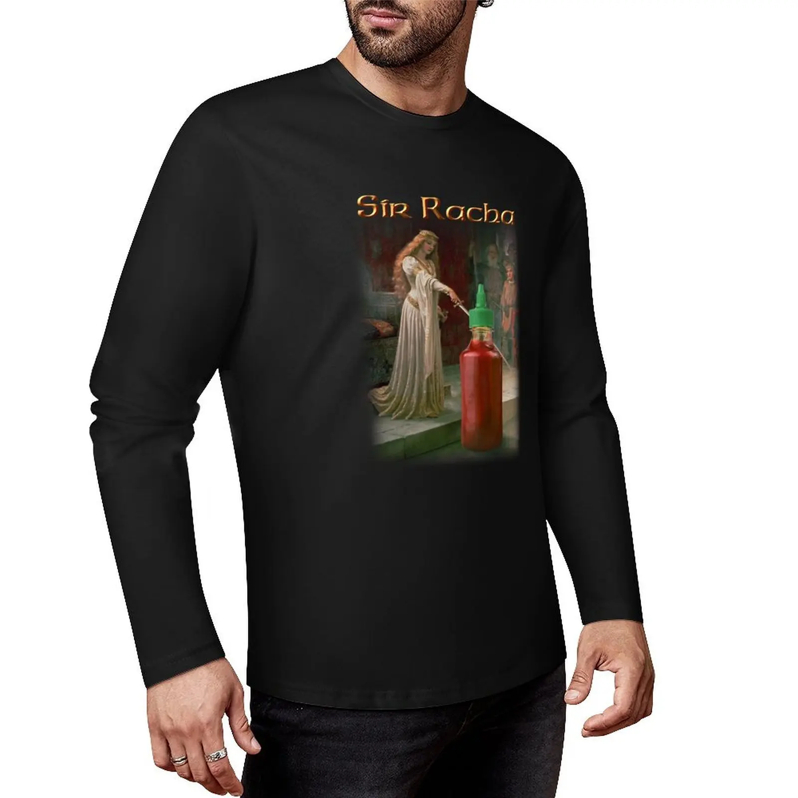 Sir Racha - Sriracha Sauce Long T-Shirt t shirt man aesthetic clothes custom t shirts t shirts for men cotton