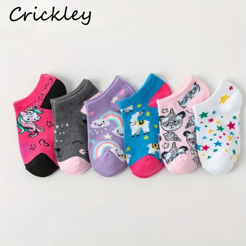 

6 Pairs/Lot Fashion Star Girls Socks Cartoon Unicorn Rainbow Kids Socks Summer Autumn Soft Children Short Socks