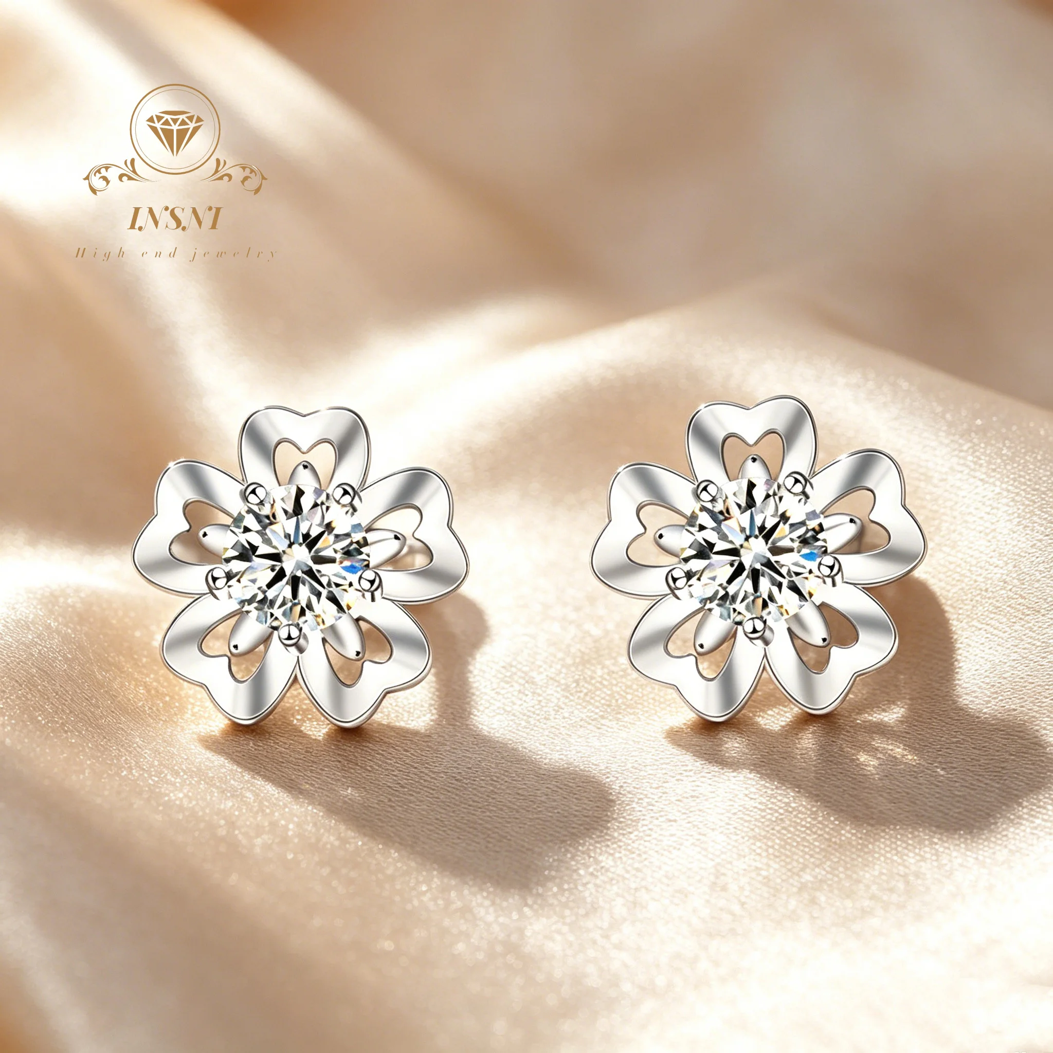 

Cherry Blossom Stud Earrings Women's Summer Literary Temperament Mozzarella Diamond Earrings 925 Silver Affordable Jewelry Gift