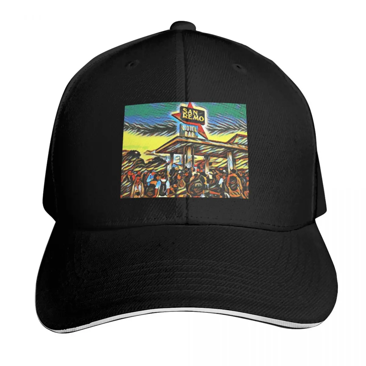 Gorra de béisbol con diseño artístico del Festival del Bar del Hotel San Remo de Glastonbuy, gorras divertidas de golf, gorras de pesca, sombrero para hombre, sombreros de lujo para mujer, sombreros para hombre