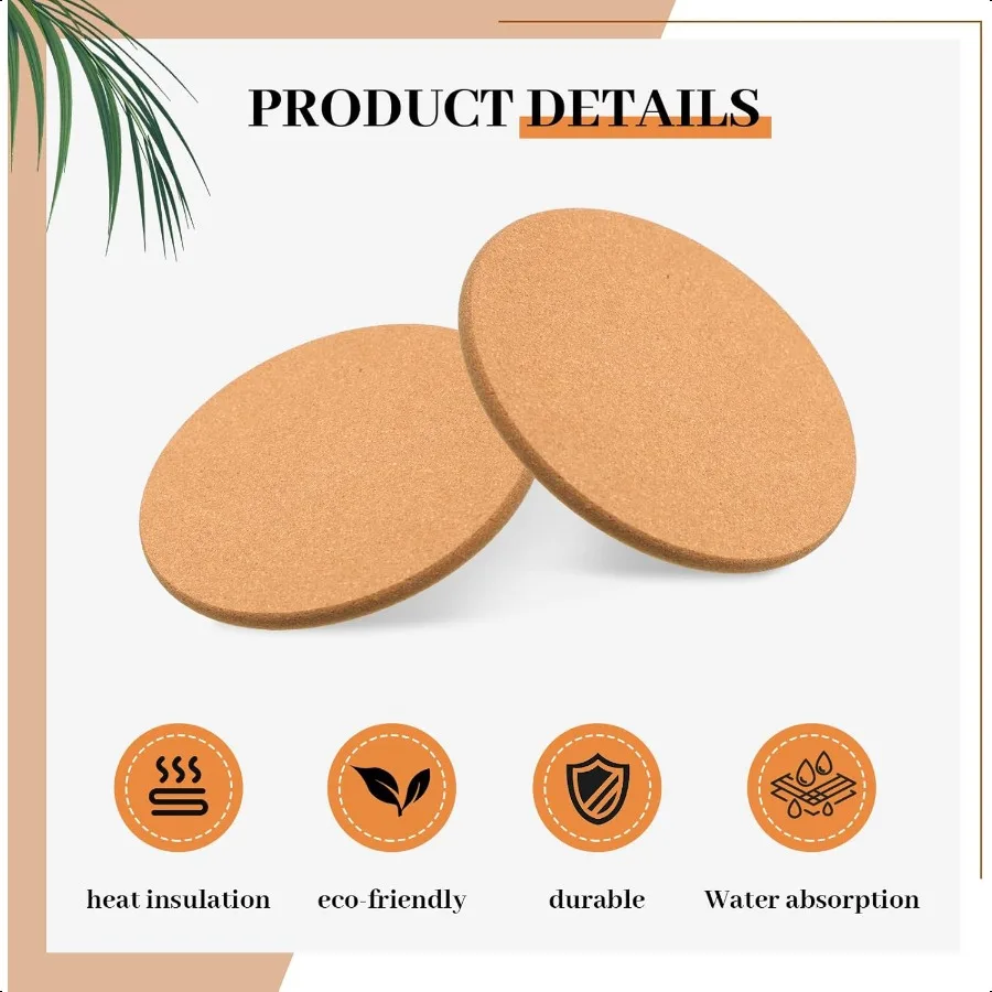 Posavasos de corcho absorbentes redondos de 6 pulgadas, posavasos de plantas de corcho de madera para bebidas caseras, mesa de centro, comedor, mesa de madera, escritorio, 12 Uds.