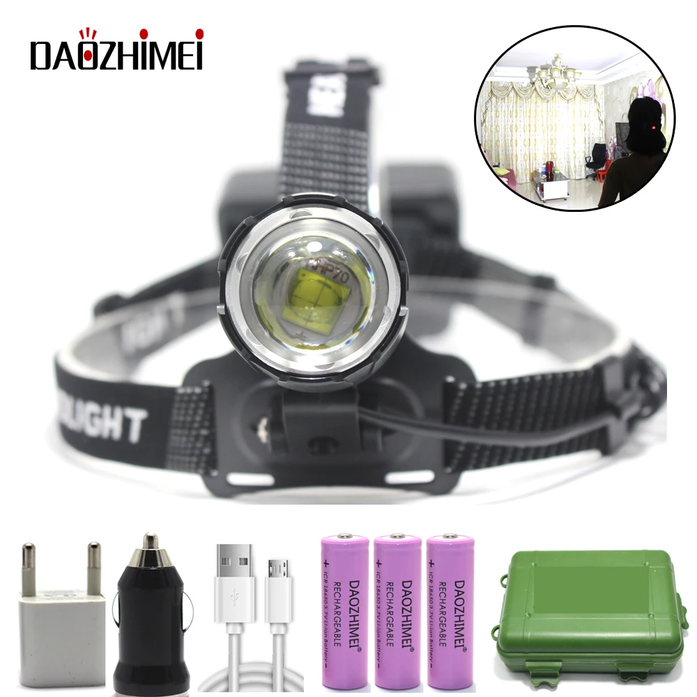 

Bright light XHP70.2 LED Headlamp USB Rechargeable Zoom Headlight Outdoor hunting 3-Modes fishing Light Use 3*18650 battery