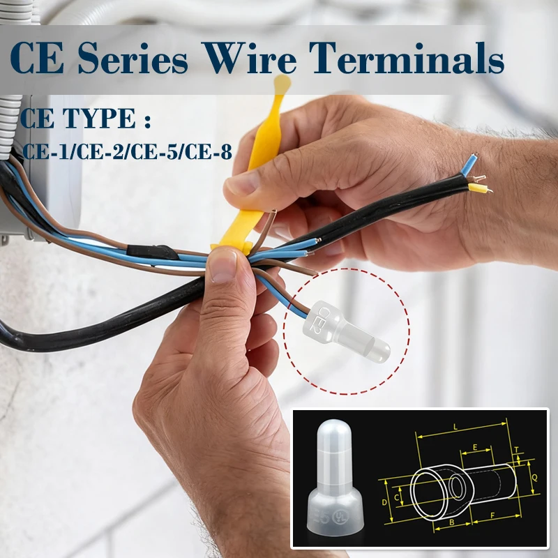 CE Type Wire Terminal CE-1 CE-2 CE-5 CE-8 Pressure Line Nylon66 Closed End Cap Connector Car Audio Cable Crimp Splice 10~2000pcs