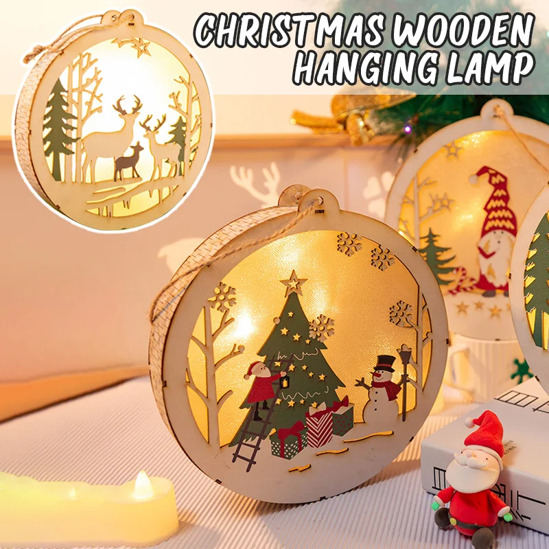 

Christmas Wooden Pendant Happy New Yea Wood Christmas Tree Ornaments Crafts Round Lanterns Xmas Trees Hanging Decor