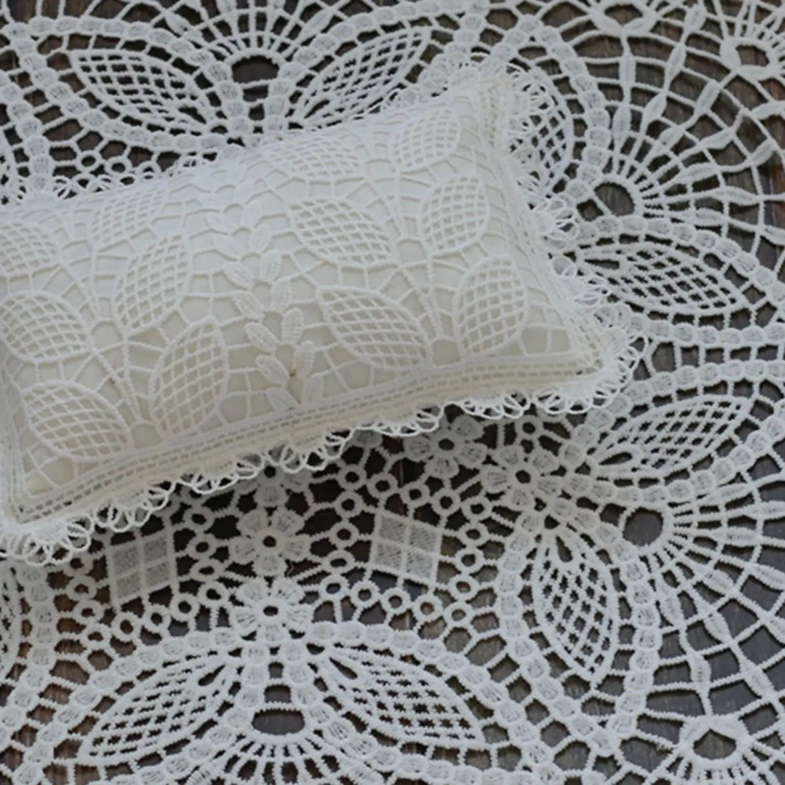 Baby Infant Photography Prop Mat and Pillow Set Soft Polyester Posing Background Rug Elegant Lace Design for Newborn Boy Girl