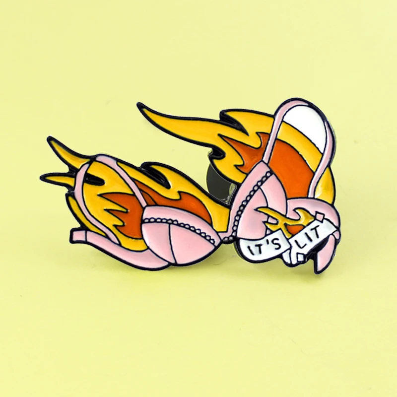 'IT'S LIT' sparkling Flame Lingerie Bra Enamel Pins Animal badge friend couple Lover Jewelry Accessories Spille Sexy Bra Brooch