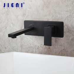 JIENI Luxury Black Painting Wall Mounted Tap Bathroom Basin Sink Faucet Solid Brass Hot & Cold Mixer Matte Black Bathtub Faucet