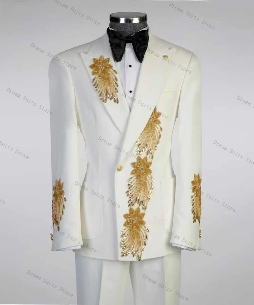 

Groom White Men Suit Set 2 Piece Crystals Blazer+Pants Trousers Cotton Customized Formal Office Jacket Wedding Tuxedos Coat