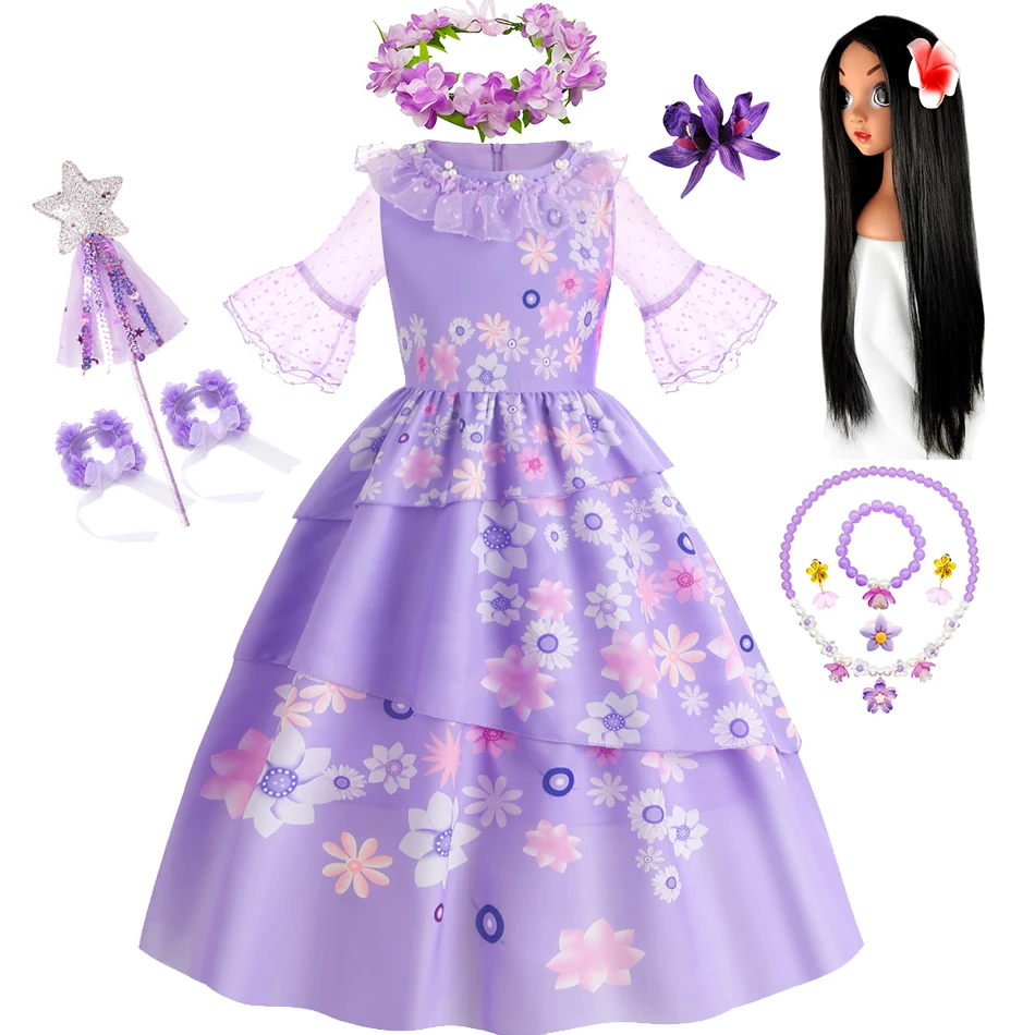 Isabella Charm Girl Costume Birthday Anime Cosplay Outfits 2-10 Yrs Kid Purple Flower Layered Dress Fantasy Disguise Sets