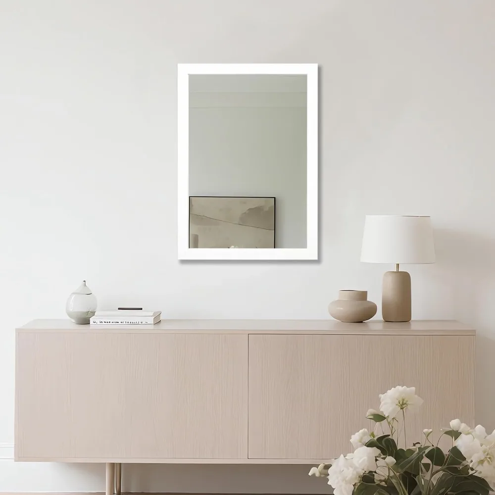 Rectangular Wall Mirror for Home - 20x28 Inches, White Frame, Ideal for Bathroom, Bedroom, Entryway, Living Room