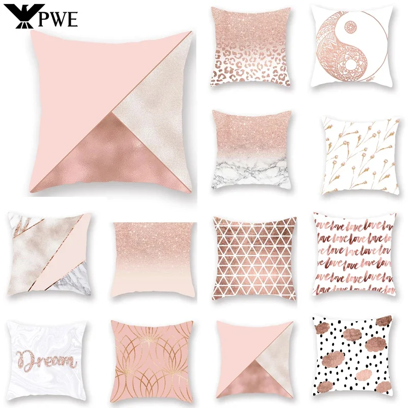 45X45CM Pink Bling Dots Letter Geometric Brief Throw Sofa Cushion Case Bed Pillow Cover Home Decor Car Cushion Cover Pillow Case