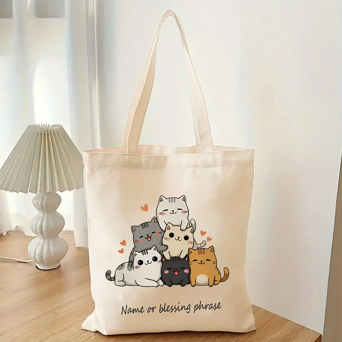 Creative Cartoon Cute Cat Print Design Simple Multi Functional Shoulder Bag Personalized Customizable Text and Name Shoulder Bag