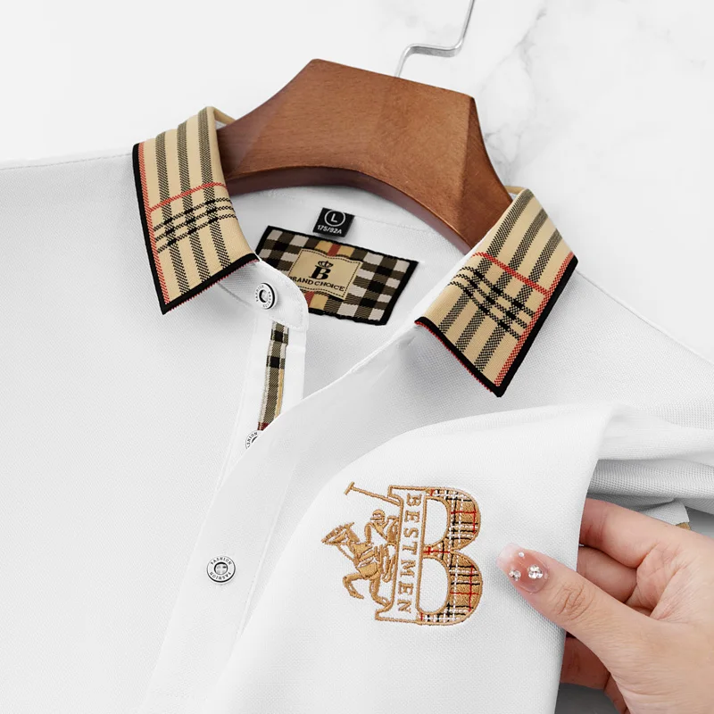 

2025 New Summer Men's Business Leisure High end Fashion Boutique Customized Original Design Top Short sleeved Polo Shirt