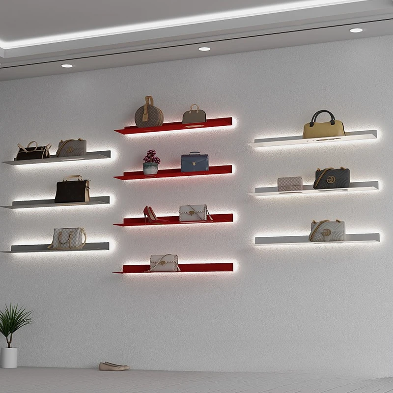 Wrought iron with lamp metal baffle display stand simple wall hanging bookshelf product luminous word laminate wall rack