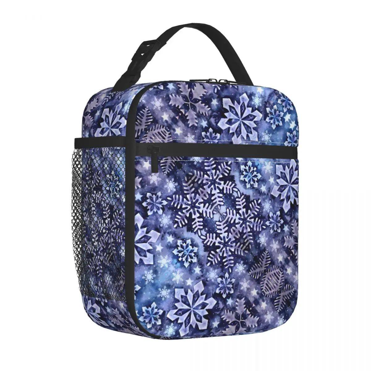 

Blue Snowflake Lunch Bag For Student Christmas Custom Lunch Box Fun School Cooler Bag Convenient Oxford Thermal Tote Handbags