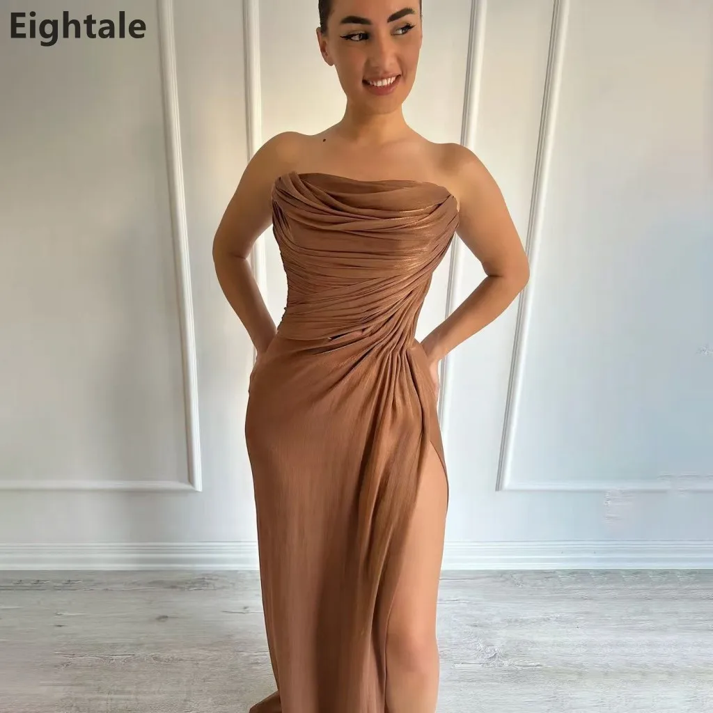 Suknia wieczorowa Eightale 2025, maxi, z brązowego szyfonu jedwabnego, bez ramiączek, na wesele, przyjęcie, bal, formalna, suknia na przyjęcie w Dubaju, szyta na miarę.