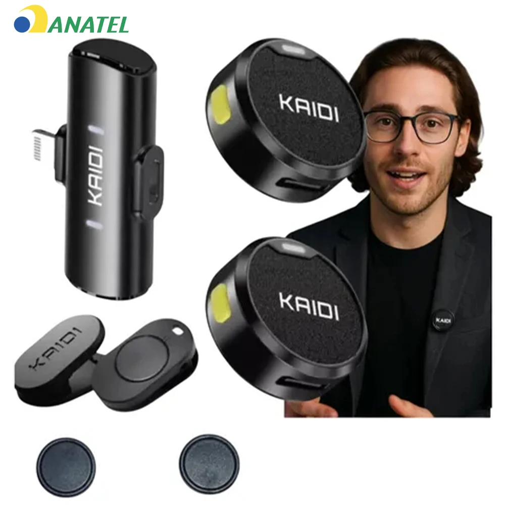 Kit com 2 Microfones de Lapela Sem Fio Recarregáveis USB-C e Lightning para iPhone e Android com Cancelamento de Ruído