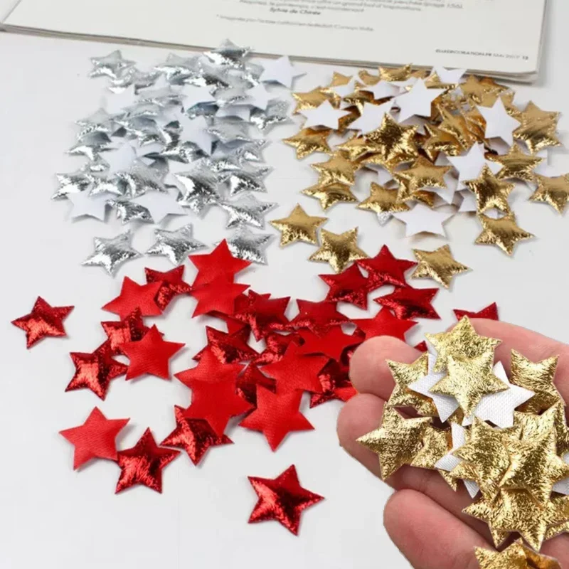 100Pcs Gold Silver Stars for Christmas Party Decor Foam Fabric Stars DIY Scrapbook Cards Ornaments Embellishments Accessory