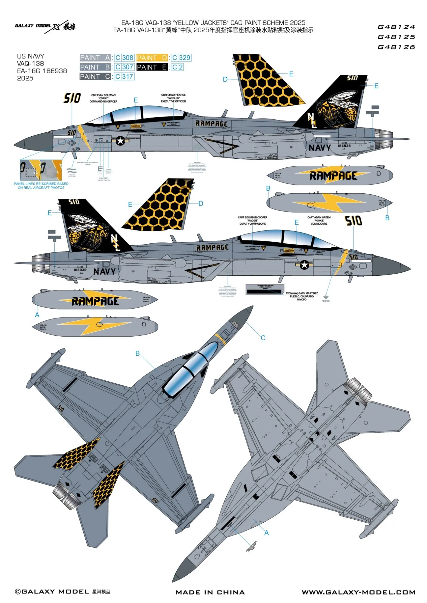 1/48 Scale EA-18G VAQ-138 CAG 2025 Decal & Mask for Hasegawa 07252/HobbyBoss 85814/Meng LS-014 Model Kit G48124/G48125/G48126