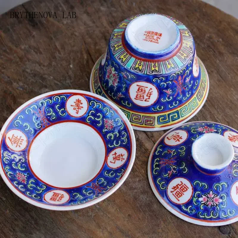 Chinese Classical Longevity Gaiwan Classic Modern Jingdezhen Colored Retro Old Ceramic Tea Bowl Household Afternoon Tea Cup