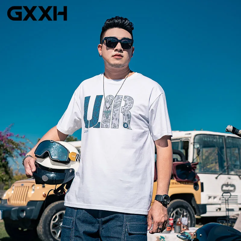 GXXH 2023 Summer New Casual T-shirt Men Fashion Hip Hop Streetwear Black Men Tshirt Cotton Letter Print Oversized Shirt Male Top