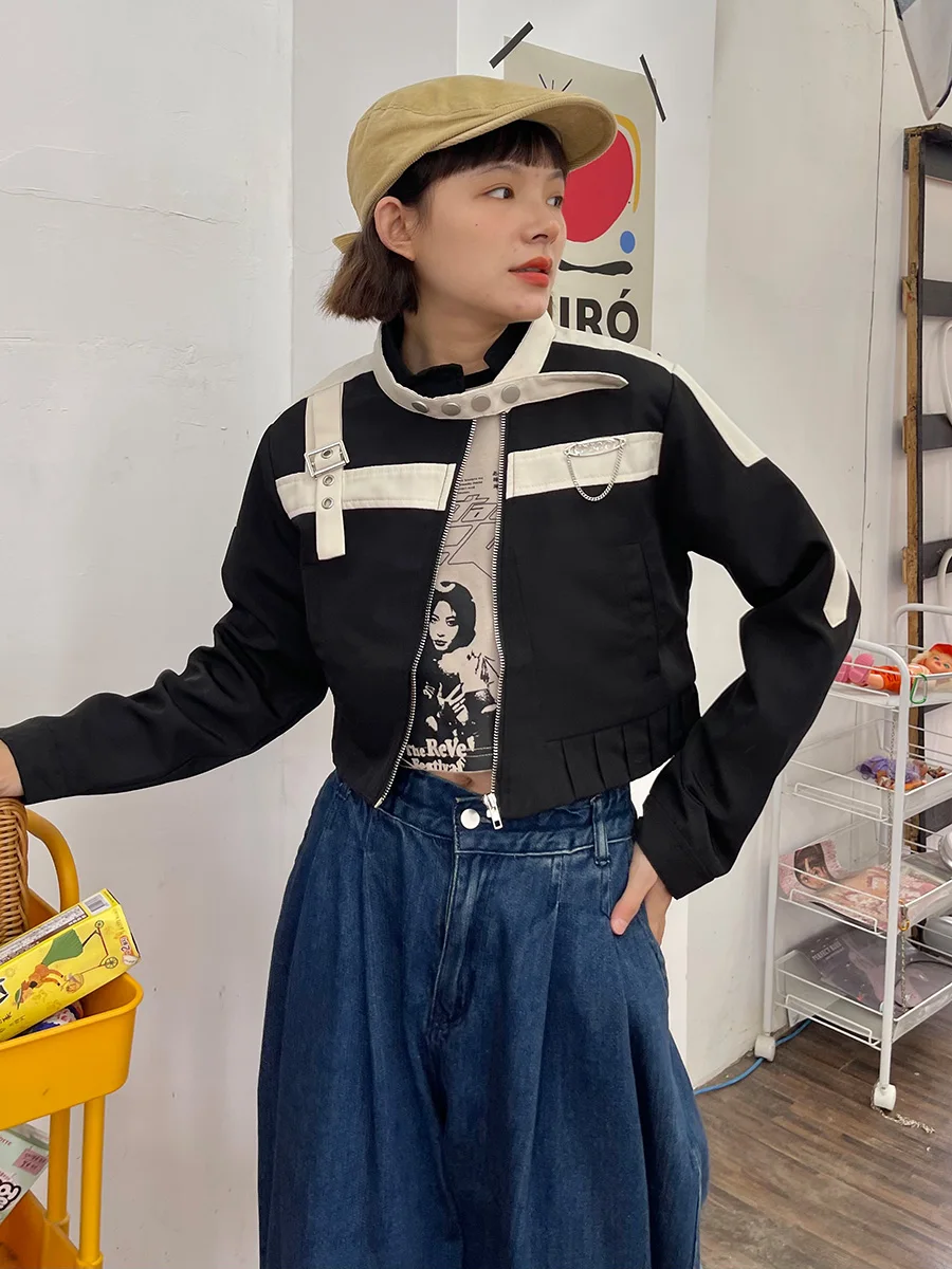 

Irregular Zipper Stand Neck Coats for Women's 2023 Autumn New American High Street Sweet Cool Short JacketS