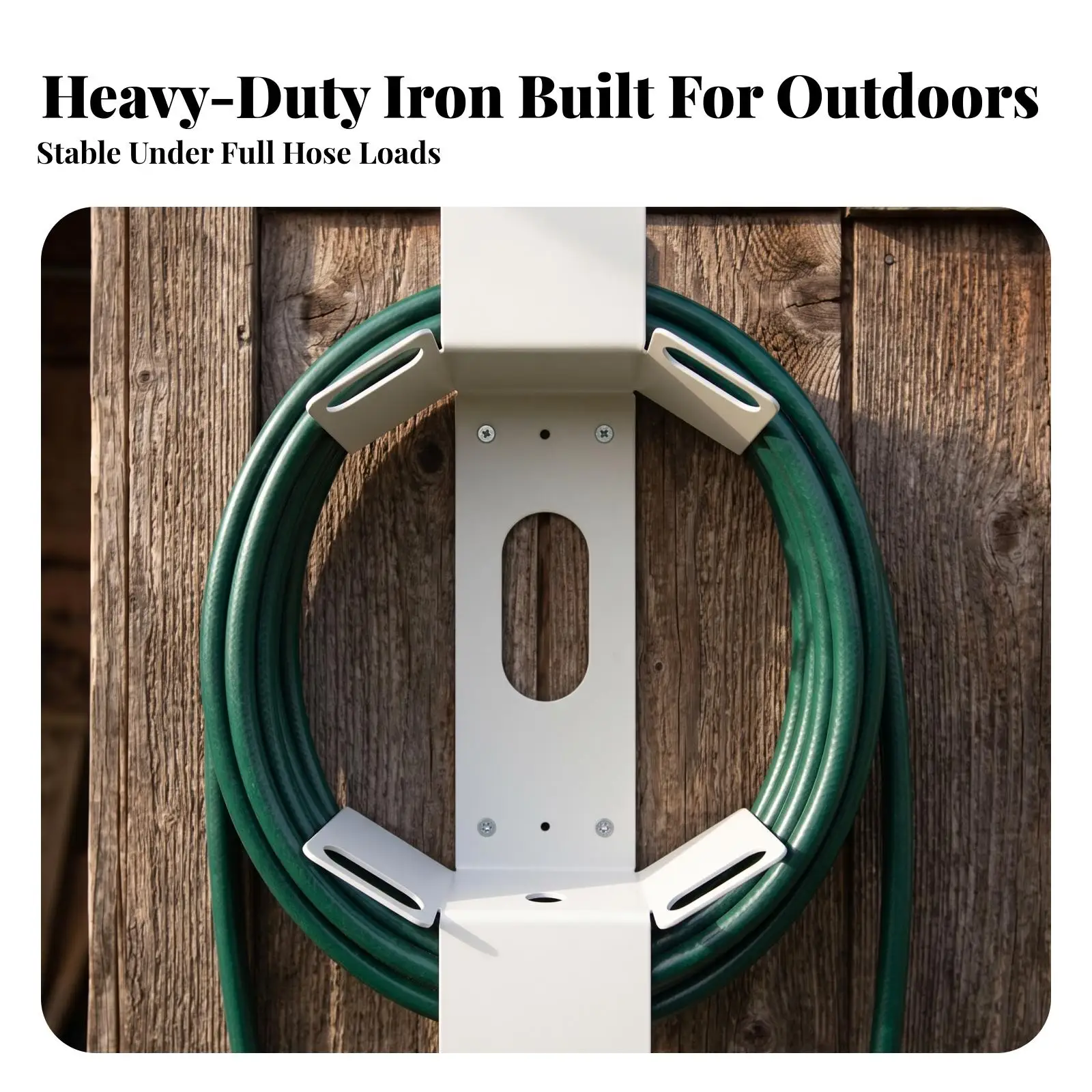 Wall Mounted Iron Hose Hanger Garden Storage Rack for Outdoor Water Hose Organizer Heavy Duty White