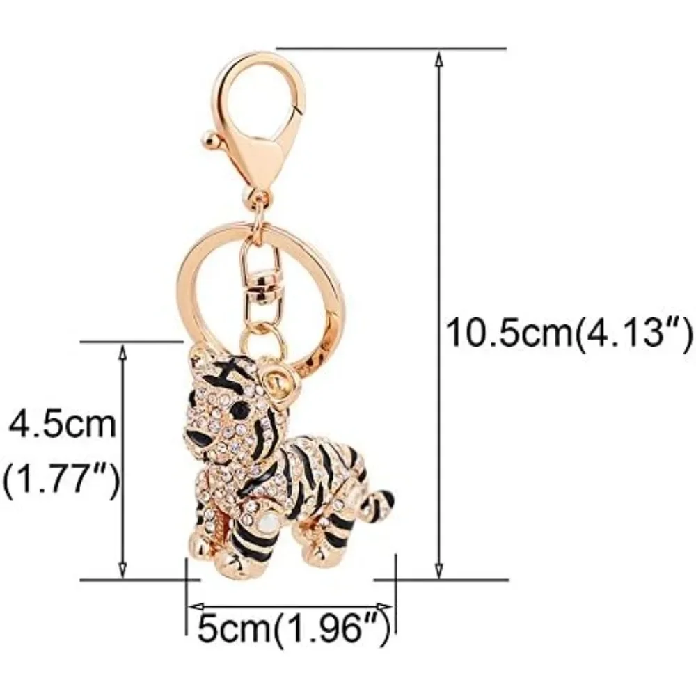 For Keychain Keyring Cute Tiger Metal Bling Crystals Rhinestone Keyfob Charm Pendant for Handbags,Keychain, White