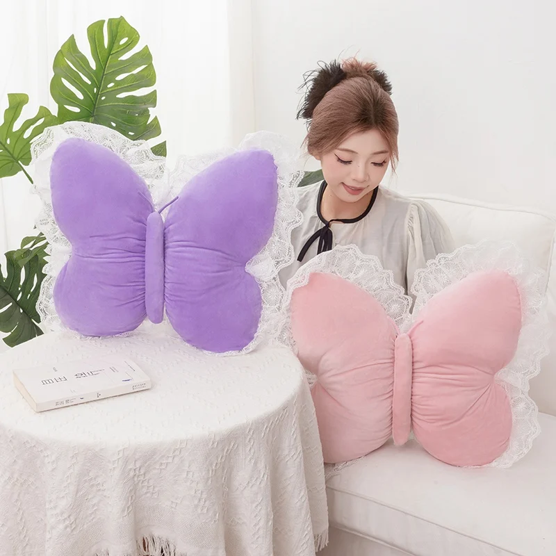 55cm Lace Butterflies Colorful Throw Pillow Super Soft Sweet Dolls Cartoon Plush Toys Animals Birthday Gift Party Cushion Decor
