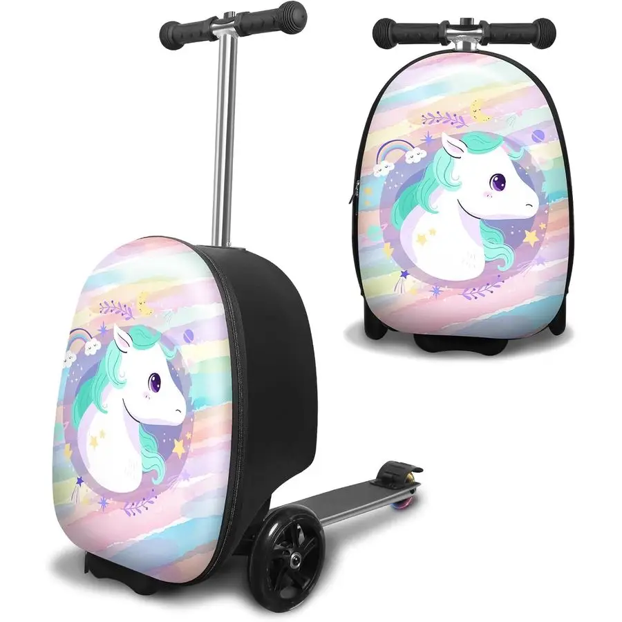 

Suitcase for Kids Scooter Luggage for Kids Lightweight Suitcases with LED Light Wheels