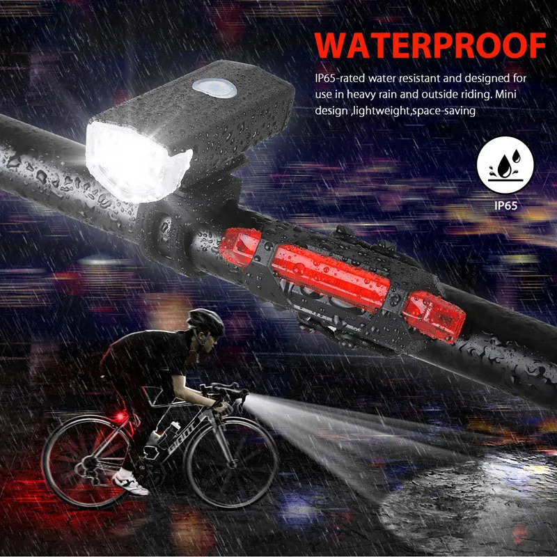 USB Rechargeable Bike Light Set Front Light with Taillight Easy to Install 3 Modes Bicycle Accessories for the Bicycle Road MTB