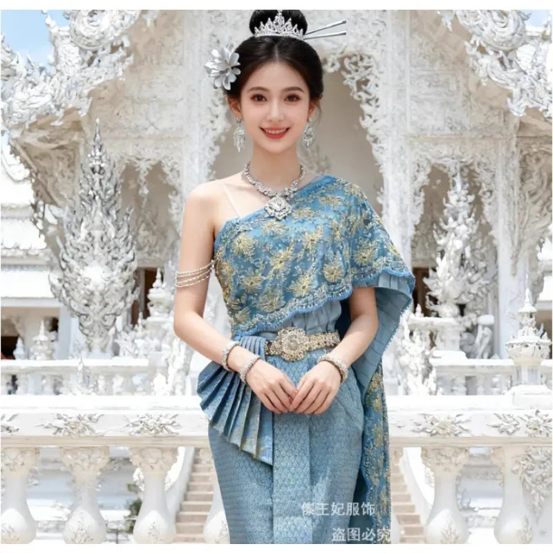 Everbright Store Thai Traditional Clothing Women's Shoulder Slant Shoulder Off-Shoulder Double Shawl Hip Wrap Skirt Slim Fit