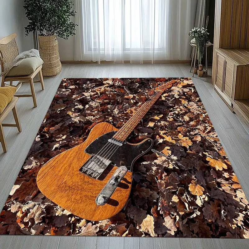 Vintage Fender Guitar Rock Music Area Rug,Soft Non-Slip Carpet Mat for Living Room Bedroom Playroom,Sofa Floor Rug,Home Decor