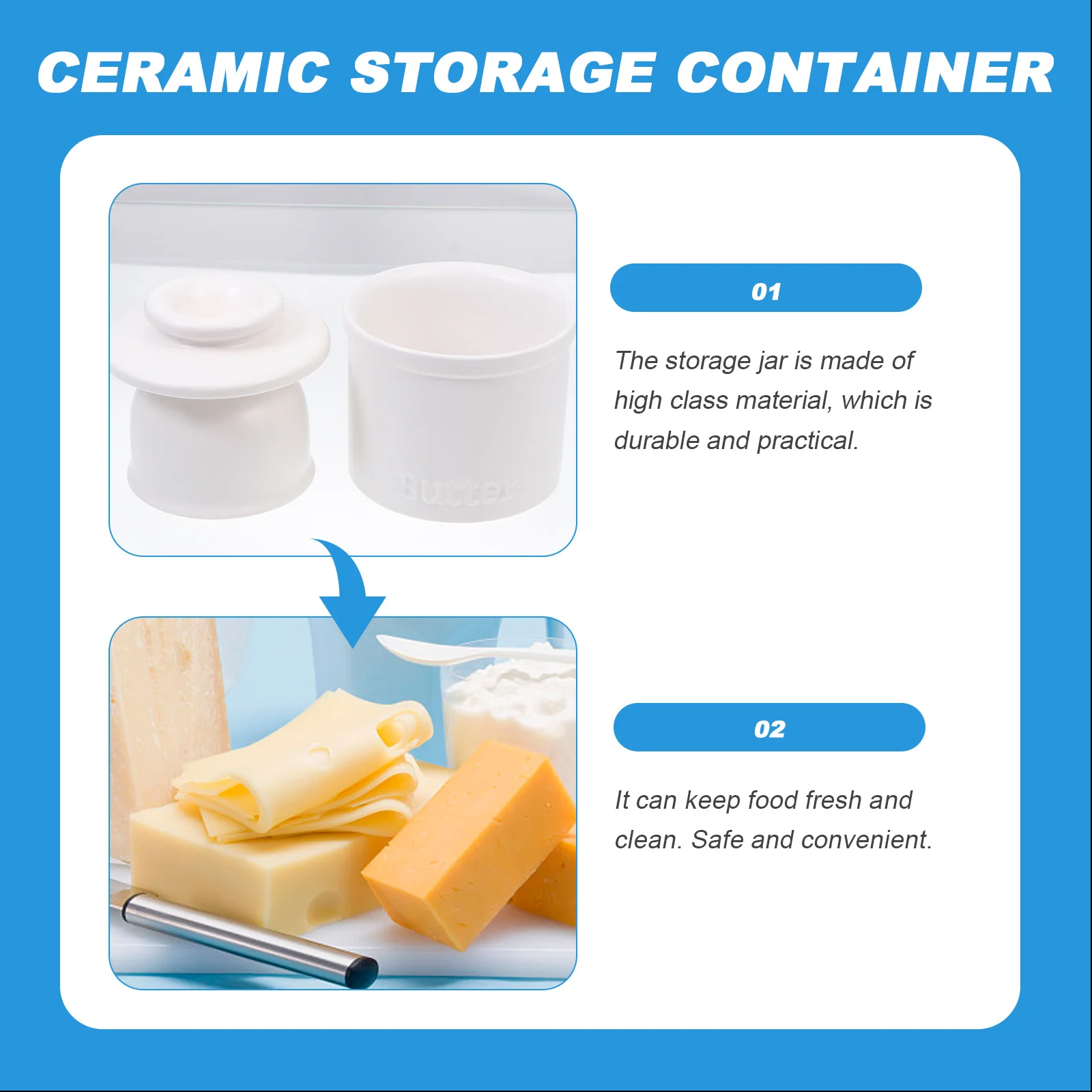 

1Pcs Kitchen Butter Jar Ceramic Storage Container Cheese Storage Food Fresh Keeping Jar Butter Container