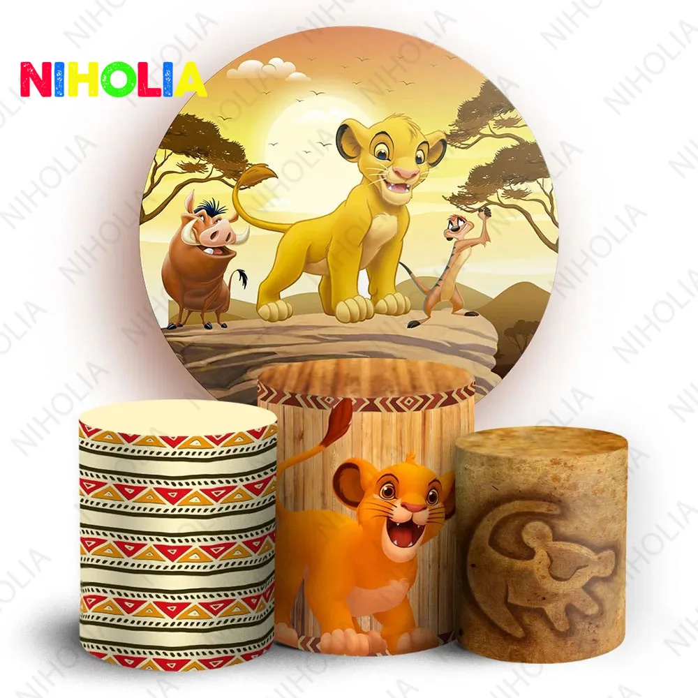 Disney Simba Lion King Backdrop Round Cover Boys Birthday Party Decoration Baby Shower Photography Background For Photo Studio