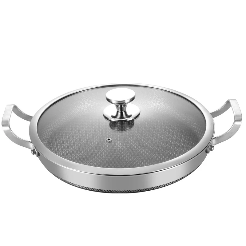 Large Hybrid Nonstick Deep Frying Pan 316 Stainless Steel Servings Paella Pan with Lid Kitchen Frying Pan Skillet Cookware JT563