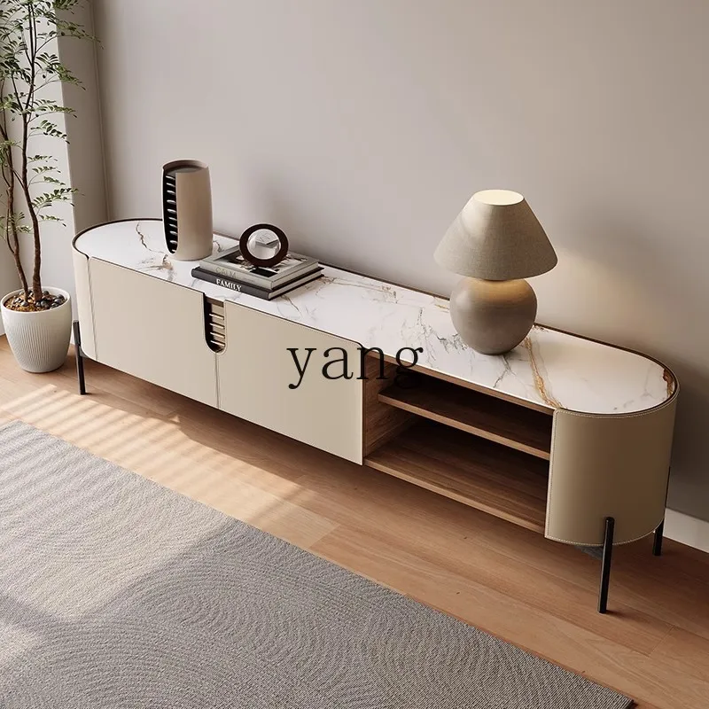 

LMM Italian minimalist coffee table TV cabinet combination living room rock slab rounded corner locker coffee table