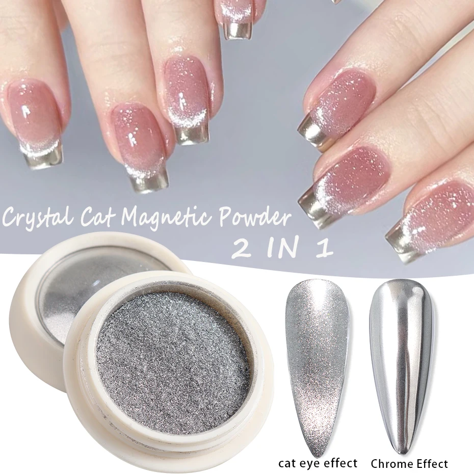 Moonlight Silver Cat Magnetic Nail Powder Clear Bright Mirror Chrome Pigment Dust Metallic Effect For Nail Manicure Decoration